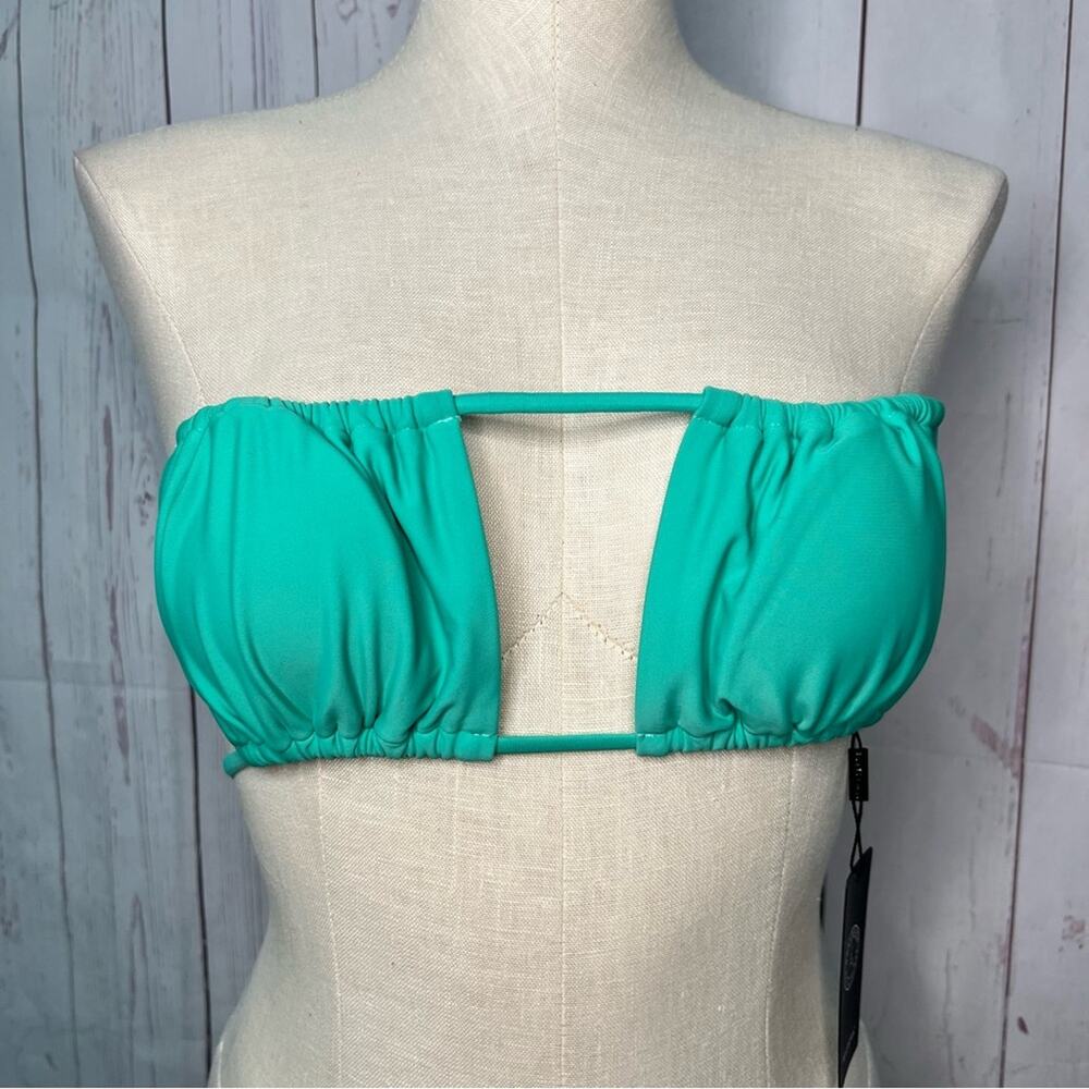 RELLECIGA Small Multiway Scrunched Cup Bandeau Bikini Top Sea Foam Green NEW